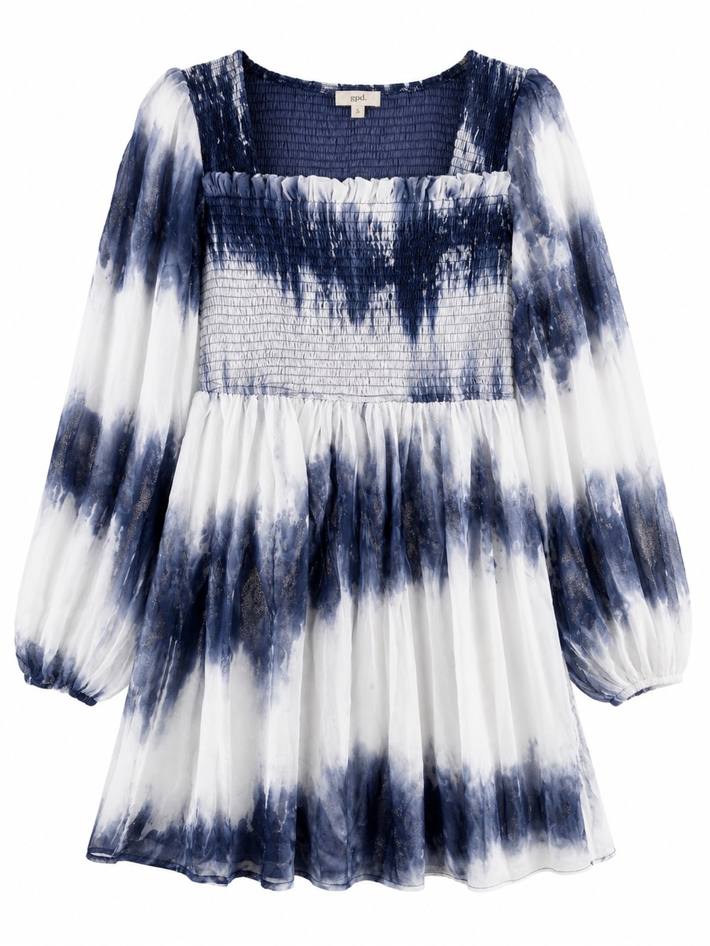 Cottagecore Smocked Midi Dress NWT | Navy White Tie Dye Puff‎ Sleeve Dress